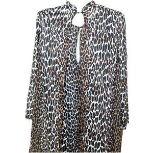 Vingtage Leopard Print Keyhole Neckline Midi Dress & Coat Sz 36 M Old Money Glam